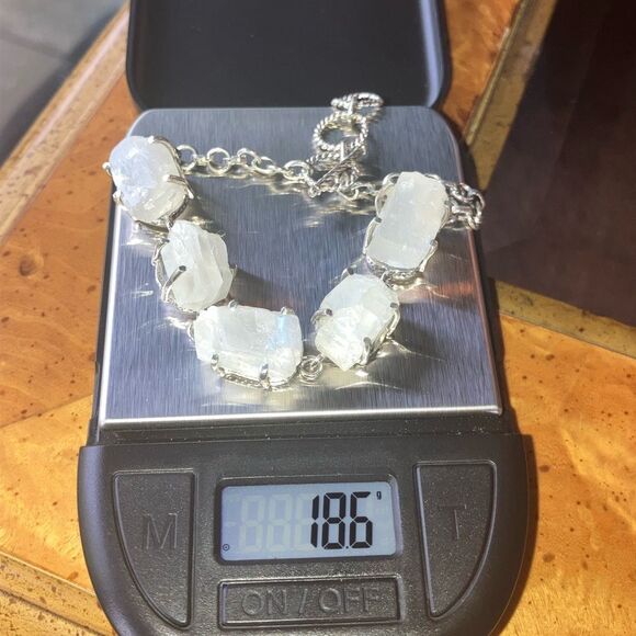 Natural Rainbow Moonstone Sterling Silver Toggle Bracelet - Picture 6 of 7